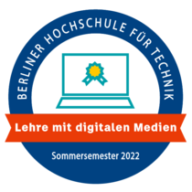 Runder Badge mit dem Text: Berliner Hochschule für Technik | Lehre mit digitalen Medien | Sommersemester 2022
