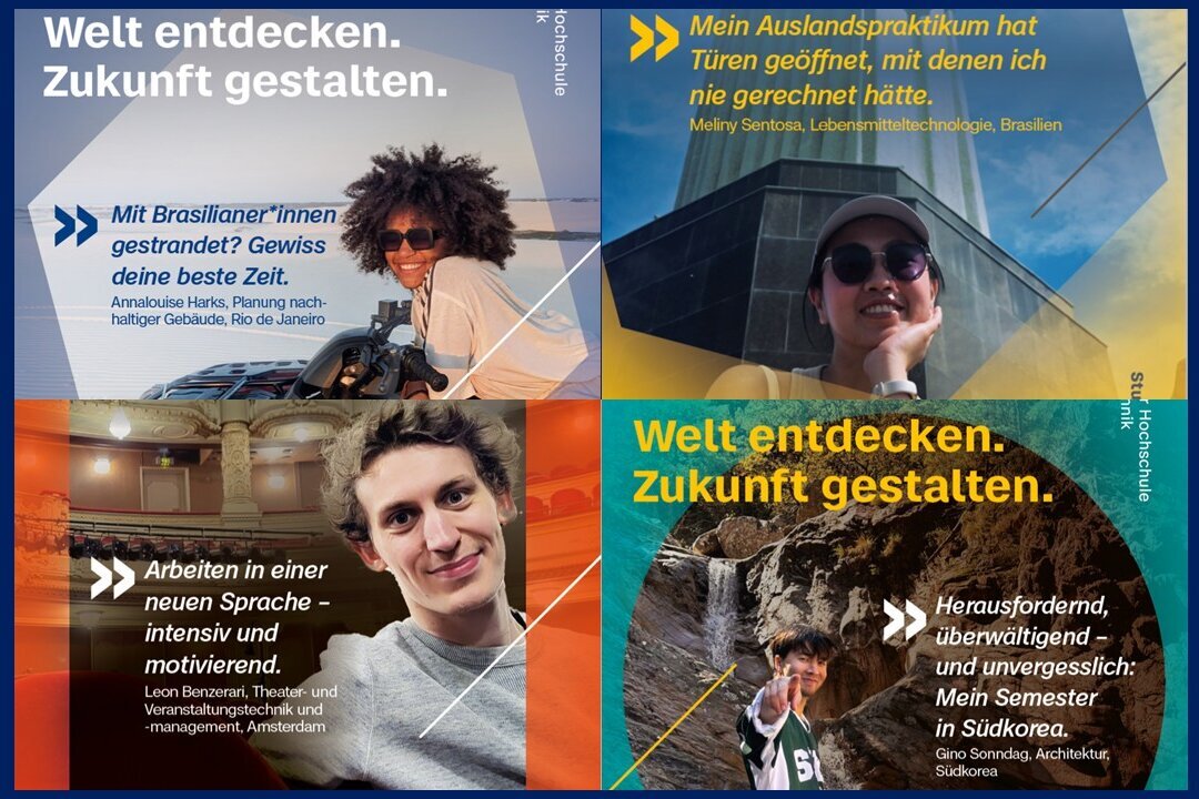 Collage von vier Plakaten mit Porträts von Studierenden