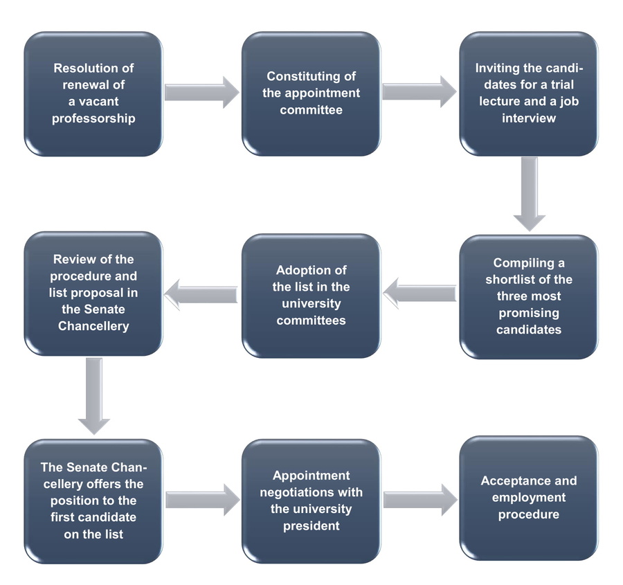 Path diagram showing the steps it takes to appoint a new professor
