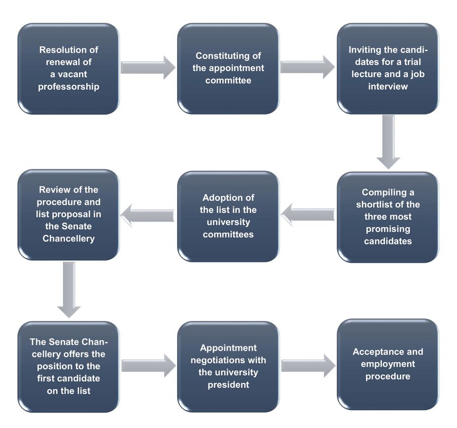 Path diagram showing the steps it takes to appoint a new professor