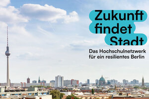 Berlin-Panorama und Logo "Zukunft findet Stadt"
