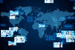 Weltkarte mit Fotos von Personen