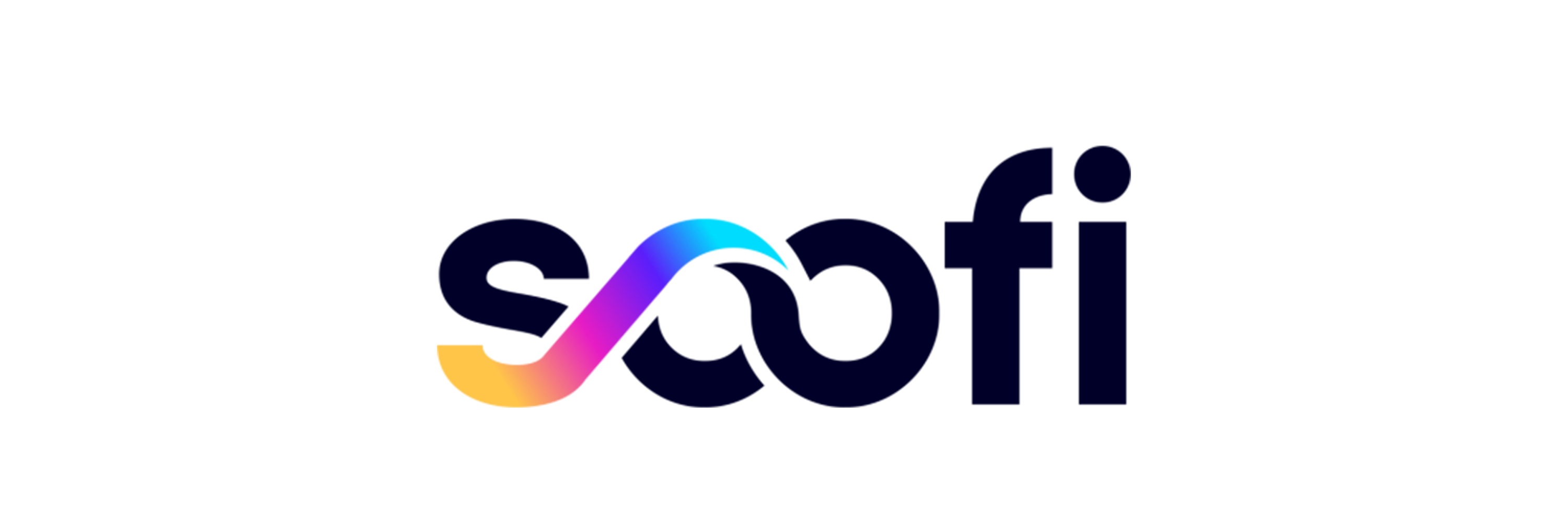 Logo: "soofi" in Kleinbuchstaben, der untere Bogen des s verbindet sich mit dem O in einem regenbogenfarbenen Unendlichkeitszeichen, eine auf die Seite gelegte 8.