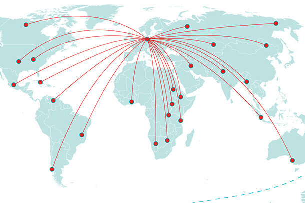 Weltkarte zeigt Kooperationen der BHT