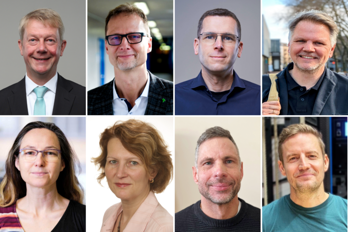 Raster mit Porträtbildern von acht Personen