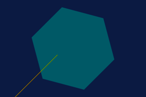 Türkises Hexagon auf dunkelblauen Hintergrund mit gelber Linie im Vordergrund