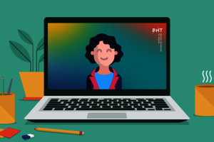 Grafik eines Laptops mit einem BHT-Hintergrundbild.