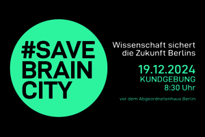 Grafik mit Aufschrift: „#SaveBrainCity“