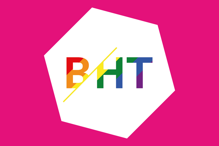 Das Logo der BHT in Regenbogen-Farben.
