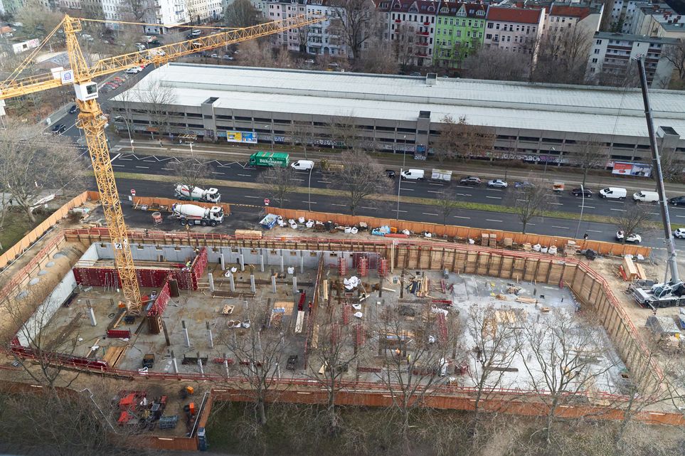 Luftaufnahme der Baustelle für den Laborneubau