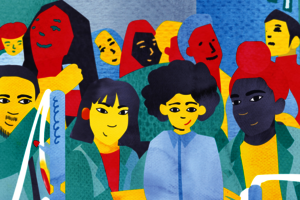 Bunte Zeichnung einer Gruppe von Menschen