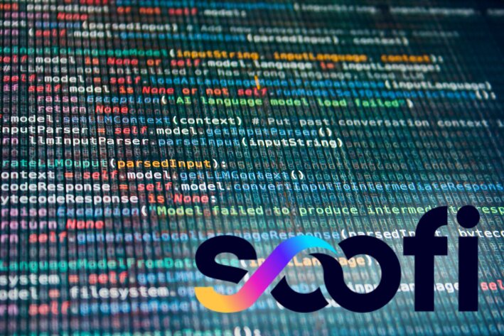 Beispielcode für ein KI-basiertes großes Sprachmodell (LLM), darauf das Logo des soofi-Projektes