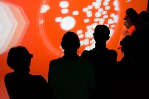 Schatten von Menschen vor projeziertem Bild in Virtual Reality