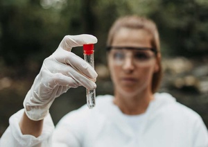 Frau mit Wasserprobe