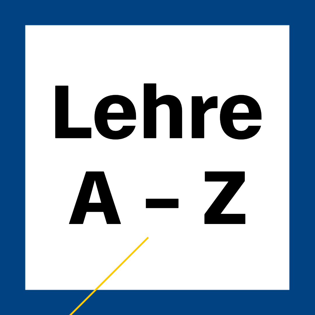 Text in weißem Quadrat auf rot: Lehre A-Z