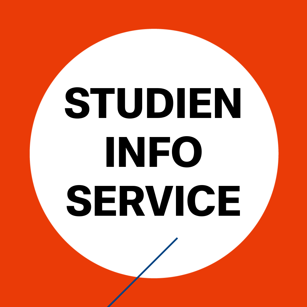Weißer Kreis auf rot, darauf Text: Studien-Info-Service