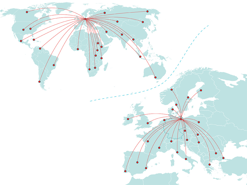 Weltkarte zeigt Kooperationen der BHT