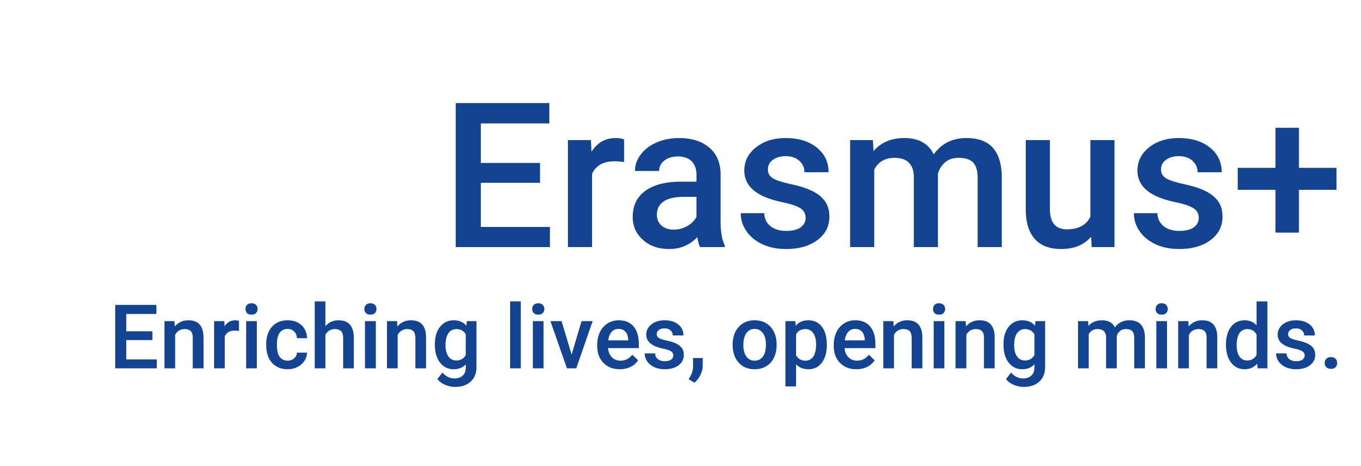 Dunkelblaues Erasmus+ Logo mit Zusatz "Enriching lives, opening minds"