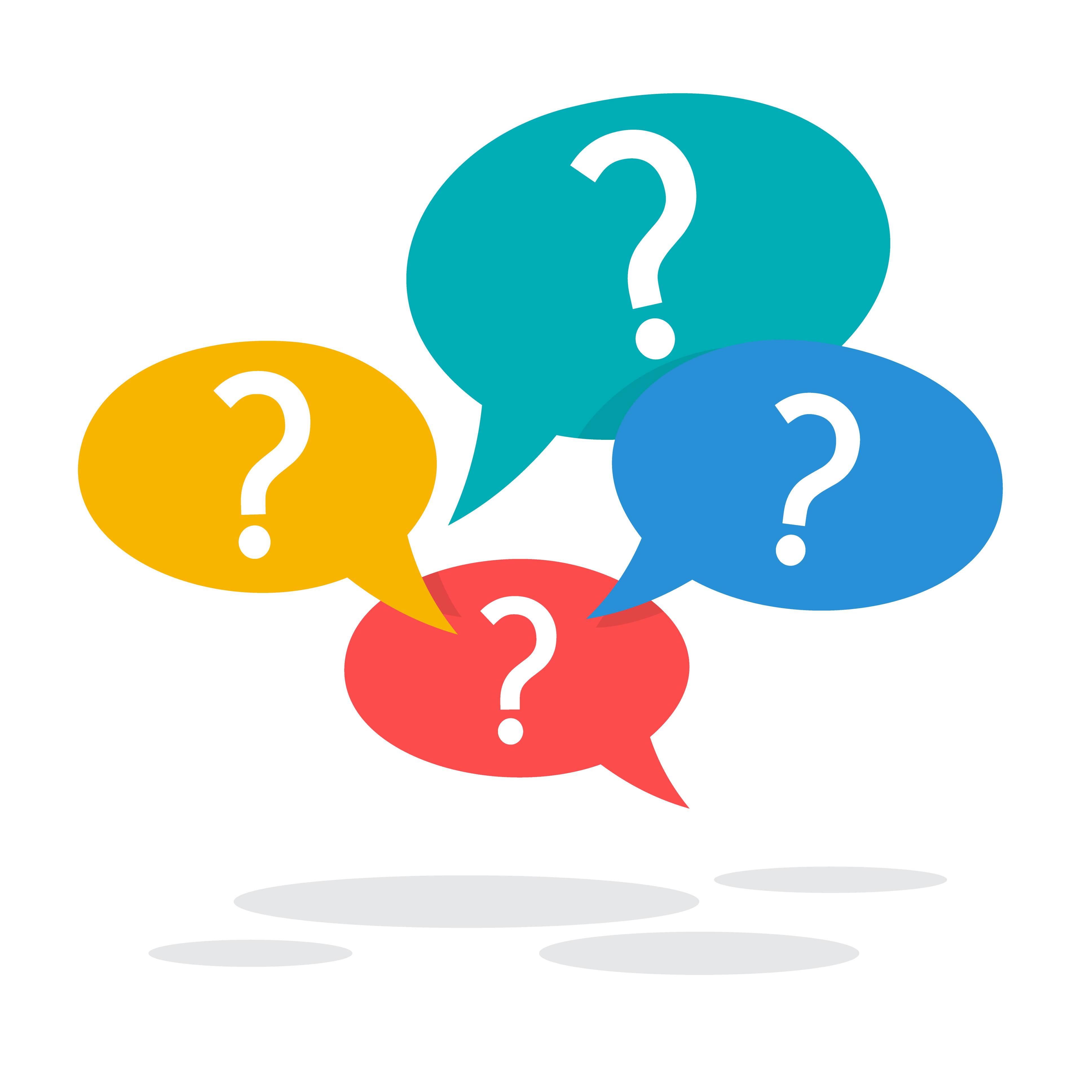Sprechblasen mit Fragezeichen