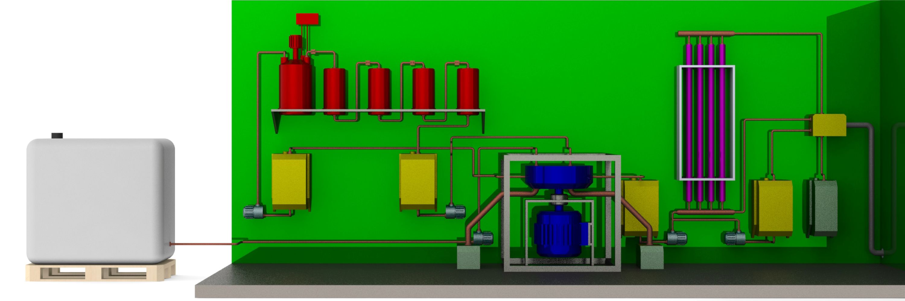 Alle Bestandteile des Modells sind mit Schläuchen und Kabeln verbunden