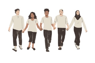 Illustration von fünf jungen Menschen, die Hand in Hand gehen.