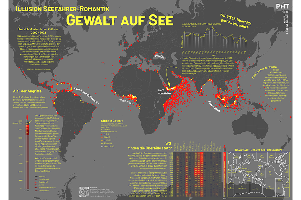 Die Kartographie bildet gemeldete Vorfälle von Piraterie zwischen 2000 und 2022 ab.