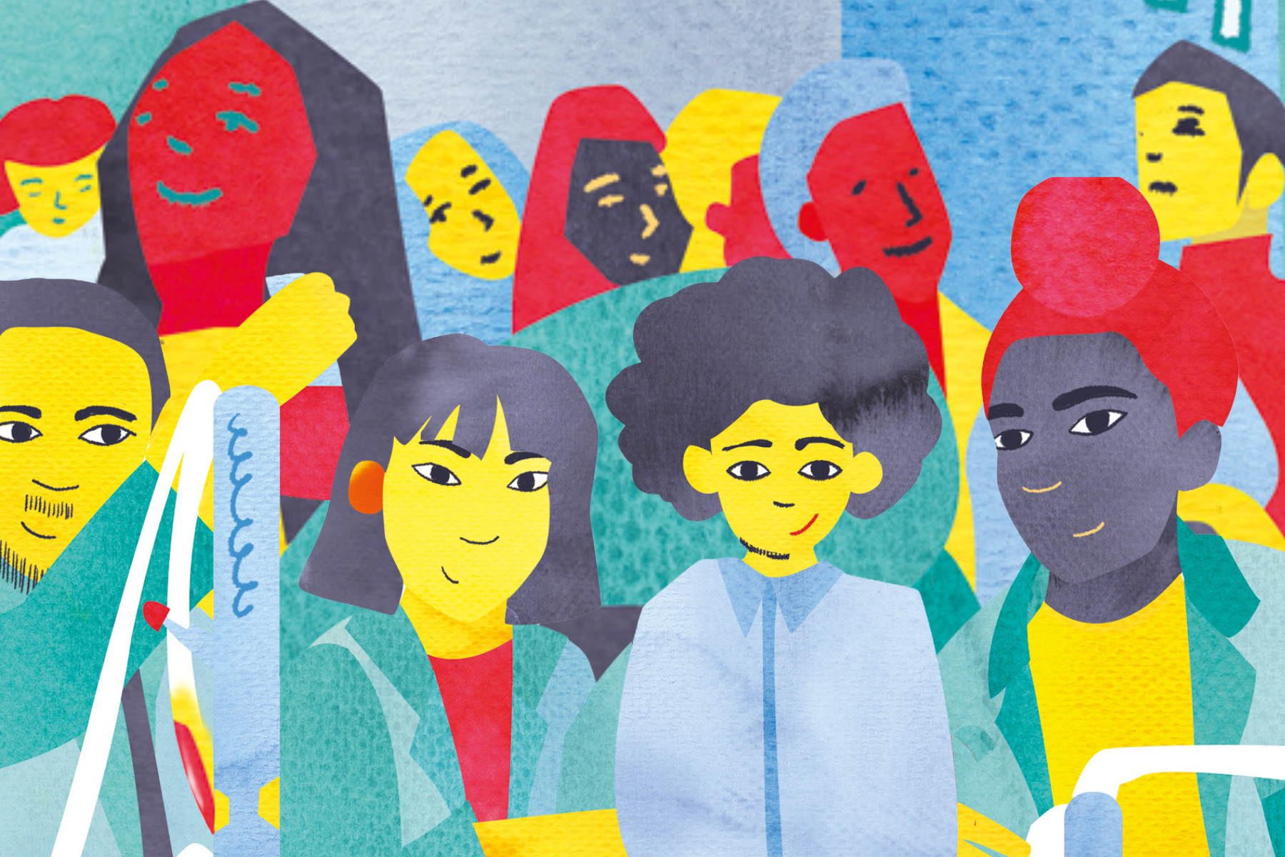 Bunte Zeichnung einer Gruppe von Menschen