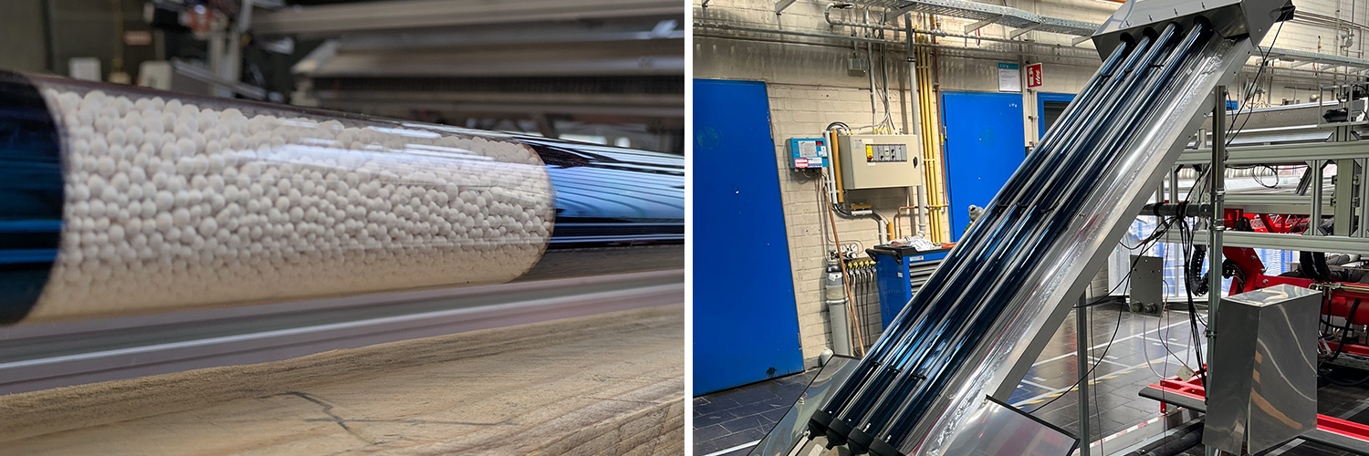 Röhre mit Silicagel, mehrere Röhren nebeneinander auf einer Apparatur